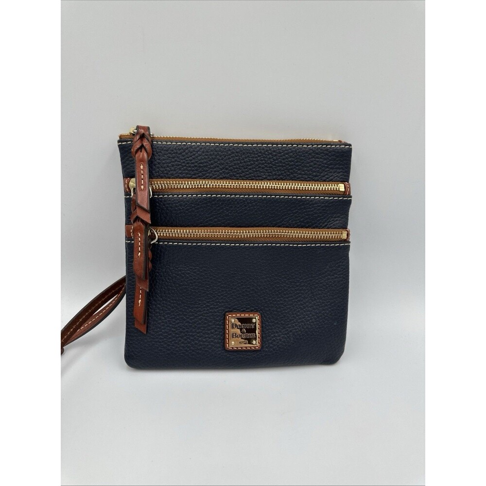 Dooney & Bourke Pebbled Navy Brown Crossbody Bag Braided Gently Used - Picture 3 of 15